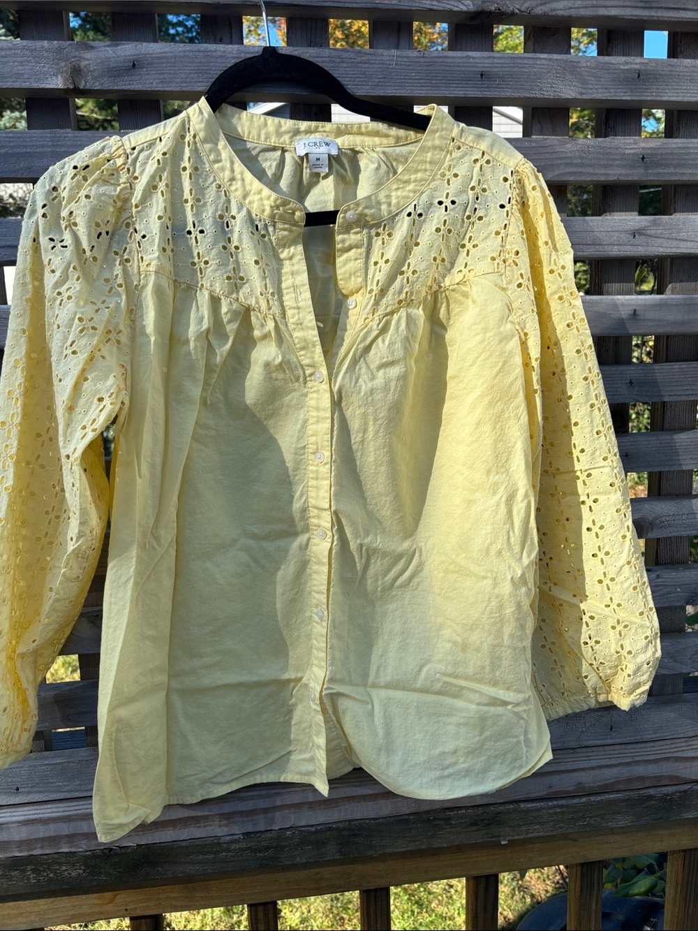 J. Crew Light Yellow Eyelet Yoke Button-Front Blouse